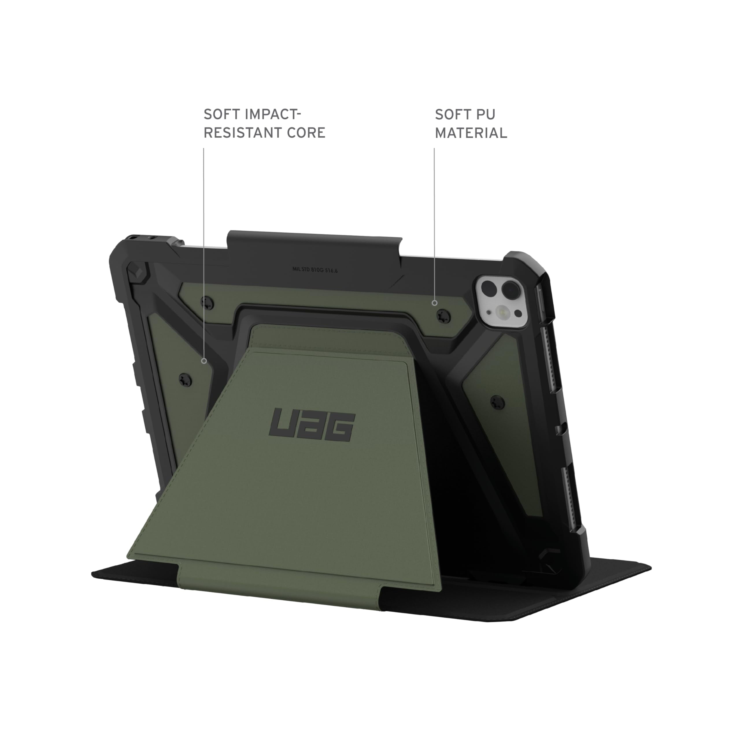 UAG iPad Pro 11" Case M5 2025 6th Gen, M4 2024 5th Gen A3357 A3358 A3359 A2836 A837 A3006, Adjustable Multi-Angle Stand Folio Cover w/Pencil Holder, Metropolis SE Olive