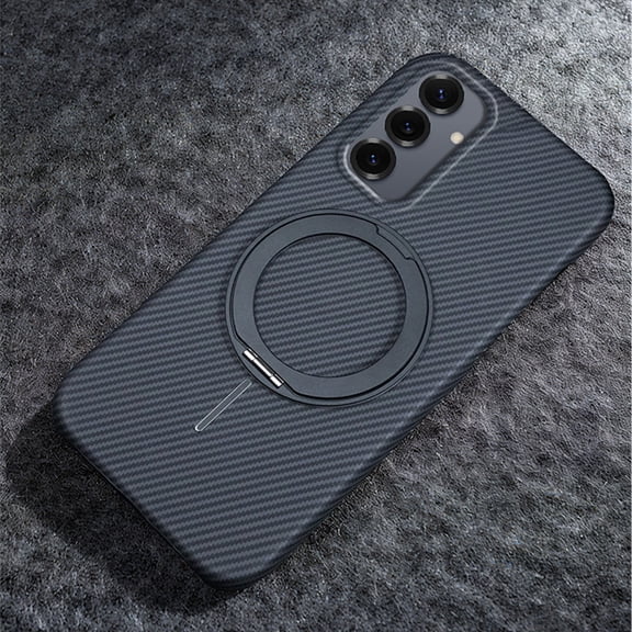 360° Spin Magnetic Stand & Invisible Ring for Samsung Galaxy S25 Carbon Fiber Case, Compatible with MagSafe Shockproof Military Drop Protection Ultra Slim Phone Case for S25, Black