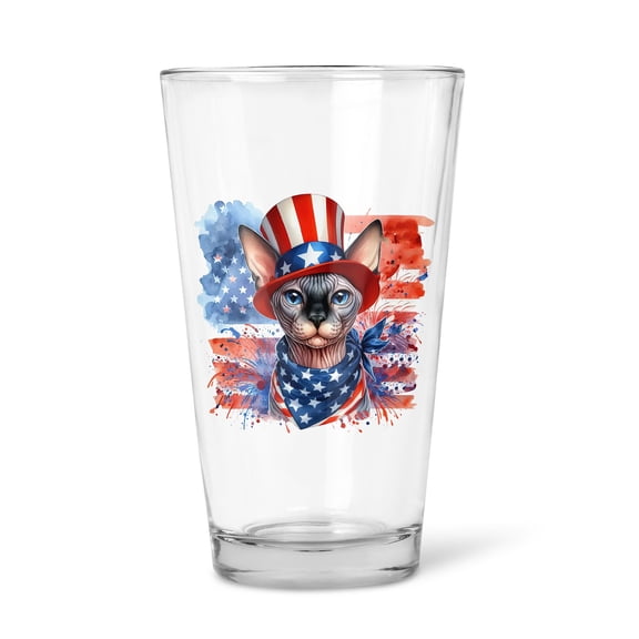 Patriotic Sphynx Celebrates 4th of July 16oz Pint Beer Glass Mug Cat Lover Kitten Owner Gifts Idea Beer Glasses Cup - 02009