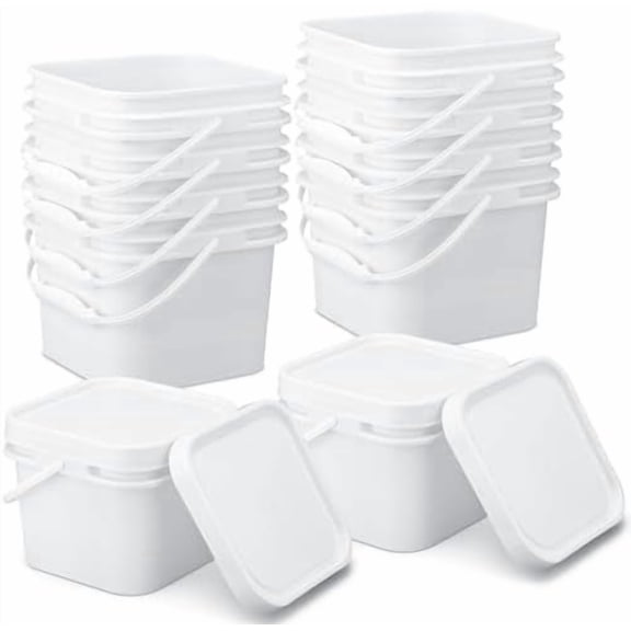10 Pcs Small Bucket with Lid Portable 0.66 Gallon Bucket Square Food Grade Buckets with Handles White Plastic Pails Small Square Buckets for Paint Industrial Dry Food Storage Camping Fishing