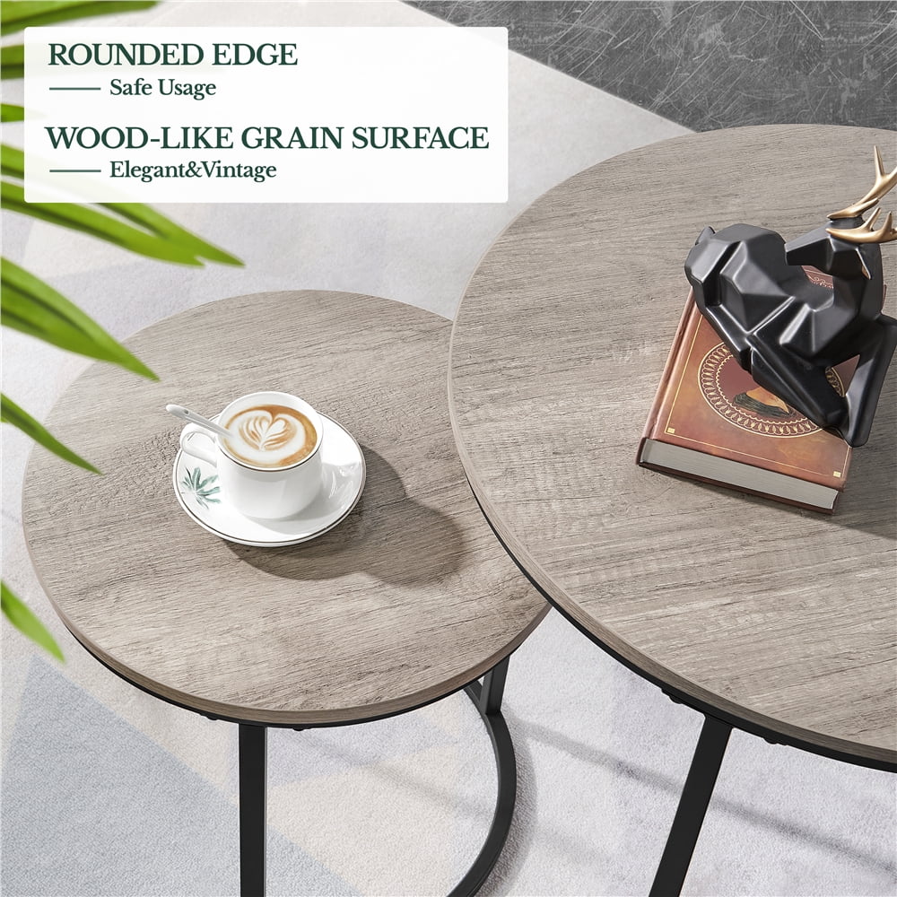 Alden Design Rustic Nesting Coffee Table Set with Round Wooden Tabletop for Livingroom, Gray