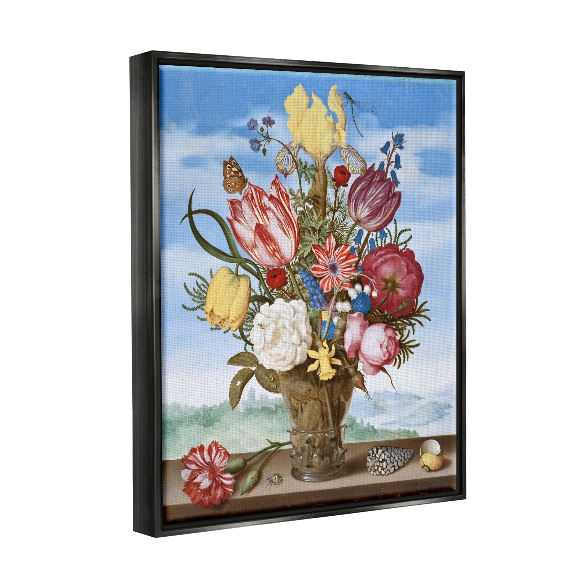 Stupell Industries Bouquet of Flowers on Edge Classic Ambrosius Bosschaert Painting Painting Jet Black Floating Framed Canvas Print Wall Art, Design by one1000paintings