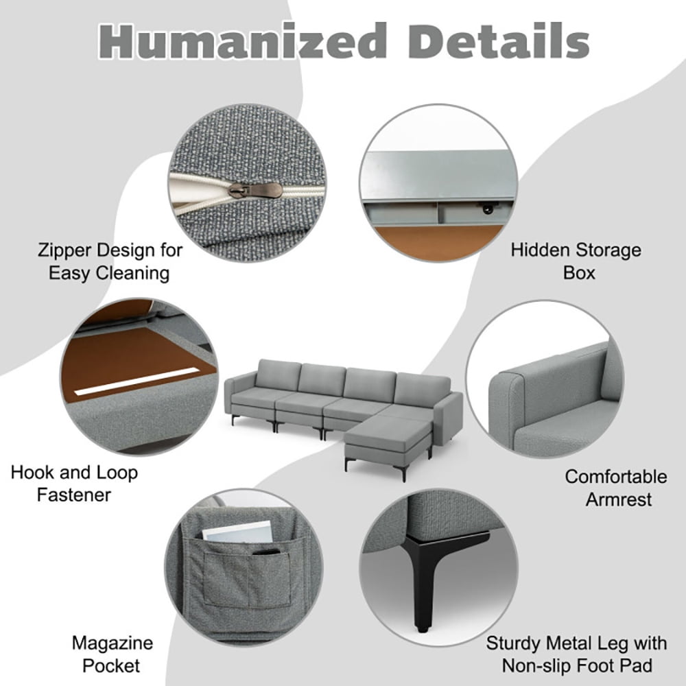 Finihen L-shaped Sectional Sofa Couch, Convertible Sectional Sofa, Modular L-shaped Sectional Sofa with Reversible Ottoman and 2 USB Ports, for Living Room, Gray Finihen L-shaped Sectional Sofa Couch, Convertible Sectional Sofa, Modular L-shaped Sectional Sofa with Reversible Ottoman and 2 USB Ports, for Living Room, Gray