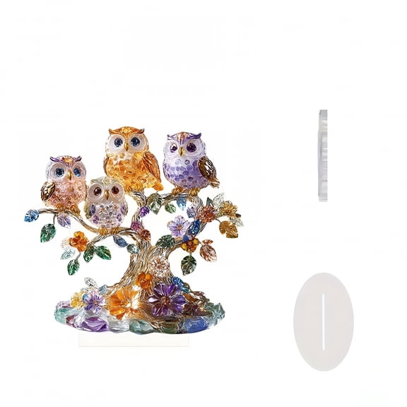 XIBUFE 2D Owl Blown Glass Figurine Miniature Bird Figurine with Round Base Handmade Glass Animal Figure Collectible for Christmas Home Decor Small Animal Figurines