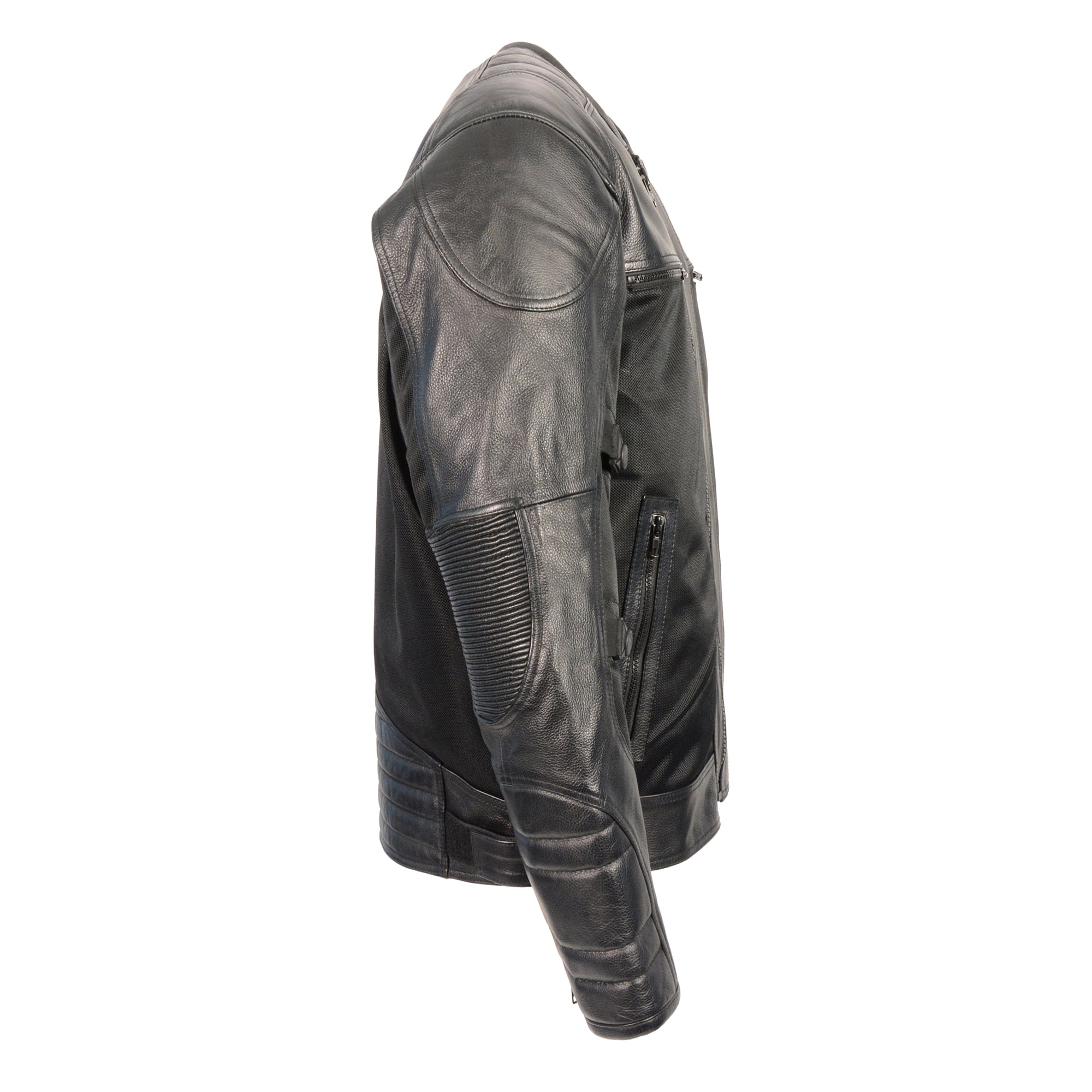 Mens Leather & Mesh Racer Jacket w/Removable Rain Jacket Liner Black 