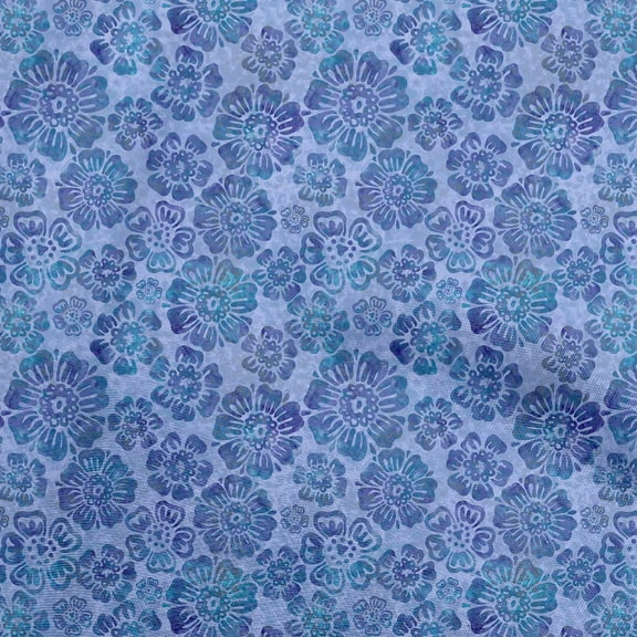 oneOone Polyester Spandex Medium Blue Fabric Floral Sewing Material Print Fabric By The Yard 56 Inch Wide