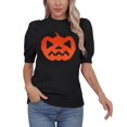 thumbnail image 2 of Pumpkin Ghost Face Graphic Sweaters for Women Halloween Day Crew Neck Pullover Sweater Cute Puff Short Sleeve Juniors Girls Sweater Blouse Shermie, 2 of 6