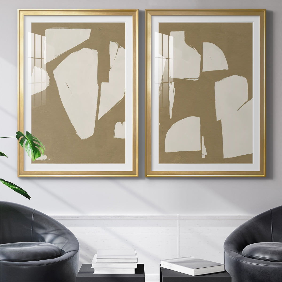 Wexford Home Chunky Abstract III Premium Framed Print, 22.5" x 30.5" - Ready to Hang, Gold (Set of 2)
