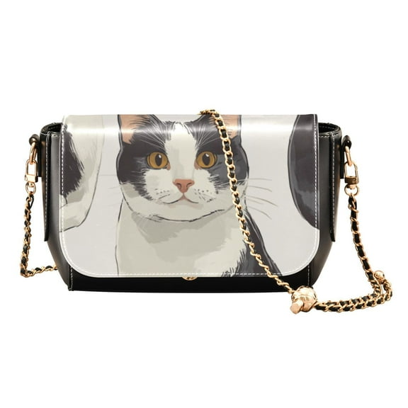Leather Clamshell Crossbody Bag 10.4x5.5x3.7Inch Women's Crossbody Handbags Shoulder Purse Bank Card Bag Cash Bag Key Bag Black and White Cat