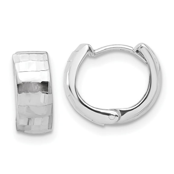 14K White Gold Polished and Diamond-cut Huggie Hoop Earrings