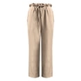 thumbnail image 4 of Women's Cotton Linen Pants, Elastic Waist Wide Leg Trousers with Pockets, Soft Quick-Dry Casual Beach Vacation Pants, Comfortable Streetwear Wide Leg Trousers for Women Beige L, 4 of 4