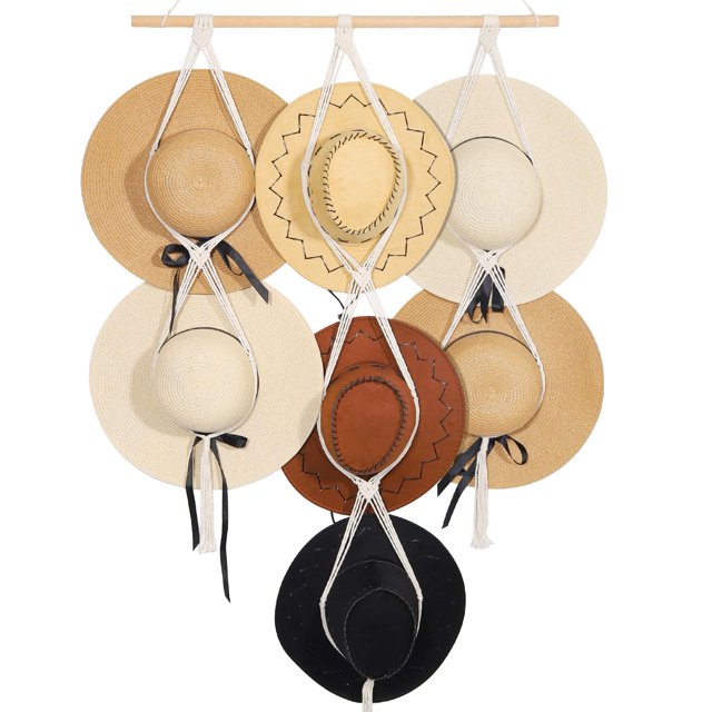 Perchero de pared de macramé con cuerda de algodón ZYP, 7 niveles