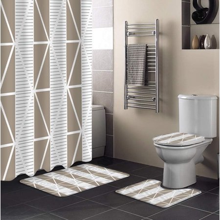 ZHANZZK Geometric Decor 4 Piece Bathroom Set Shower Curtain Bath Rug Contour Mat and Toilet Lid Cover
