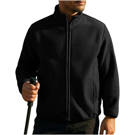 Mens Fleece Jackets, Men's Solid Color Fleece Jacket with Zipper, Long-Sleeve, Pockets & Warm Outerwear Top, Regular-Fit, Mens Casual Jackets