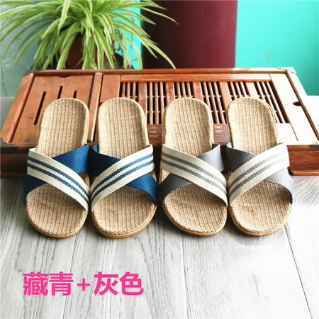 

[Buy one get one free] summer linen slippers female indoor couple home non-slip thick-soled household sandals and slippers male summer