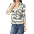 thumbnail image 2 of Blazer A Rayas Con Cierre De Botón Y Bolsillo Con Solapa Con Muesca Para Mujer Blanco XS, 2 of 5