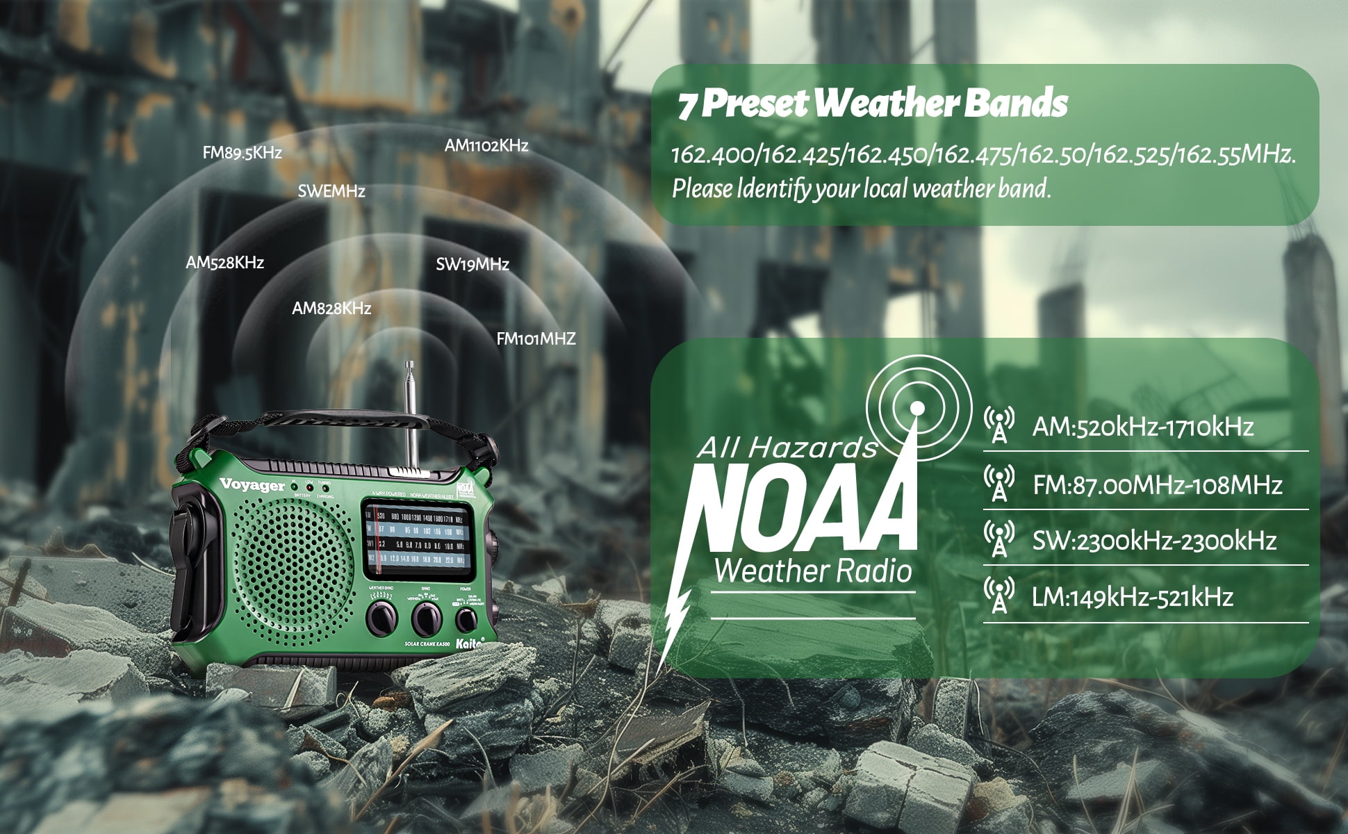 Kaito Emergency Weather Radio AM FM with Solar Crank and Flashlight