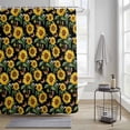 thumbnail image 3 of Flowers Flowers Shower Curtain, Green Leaf Bee Butterfly Black Background Waterproof Shower Curtain Set with 12 Hooks Lightweight Bath Curtains Fabric Bathroom Decor 72x72 Inches, 3 of 9