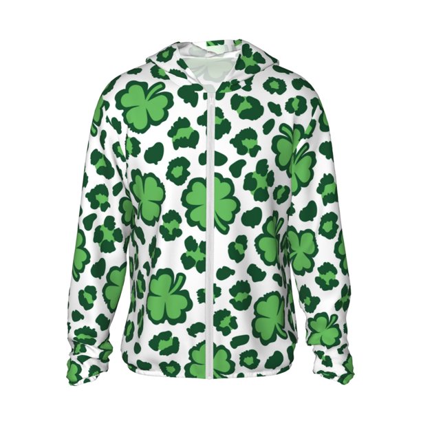 Balery Leopard print St. Patrick's Day Sudadera ligera de manga larga con capucha y protección solar UPF 50+ para hombre y mujer, ideal para pesca y running-3X-Large