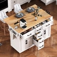 thumbnail image 4 of DEALTOPS Rolling Kitchen Island Storage Cart with Power Outlet, Drop Leaf, 5 Drawers & 2 Cabinets, White, 4 of 11
