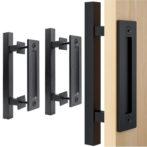 2PCS Manija de Puerta de Granero, Tirador de Puerta con Tirador de Dedo Empotrado, Mango de Puerta Oscilante Resistente con Tornillos de Montaje para Puerta Corredera, Puerta, Cobertizo (Cuadrado)