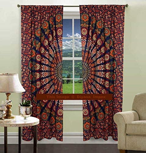 Indian Star Mandala Cotton Window Hanging Room Divider 2 PC Curtain Valance Boho 