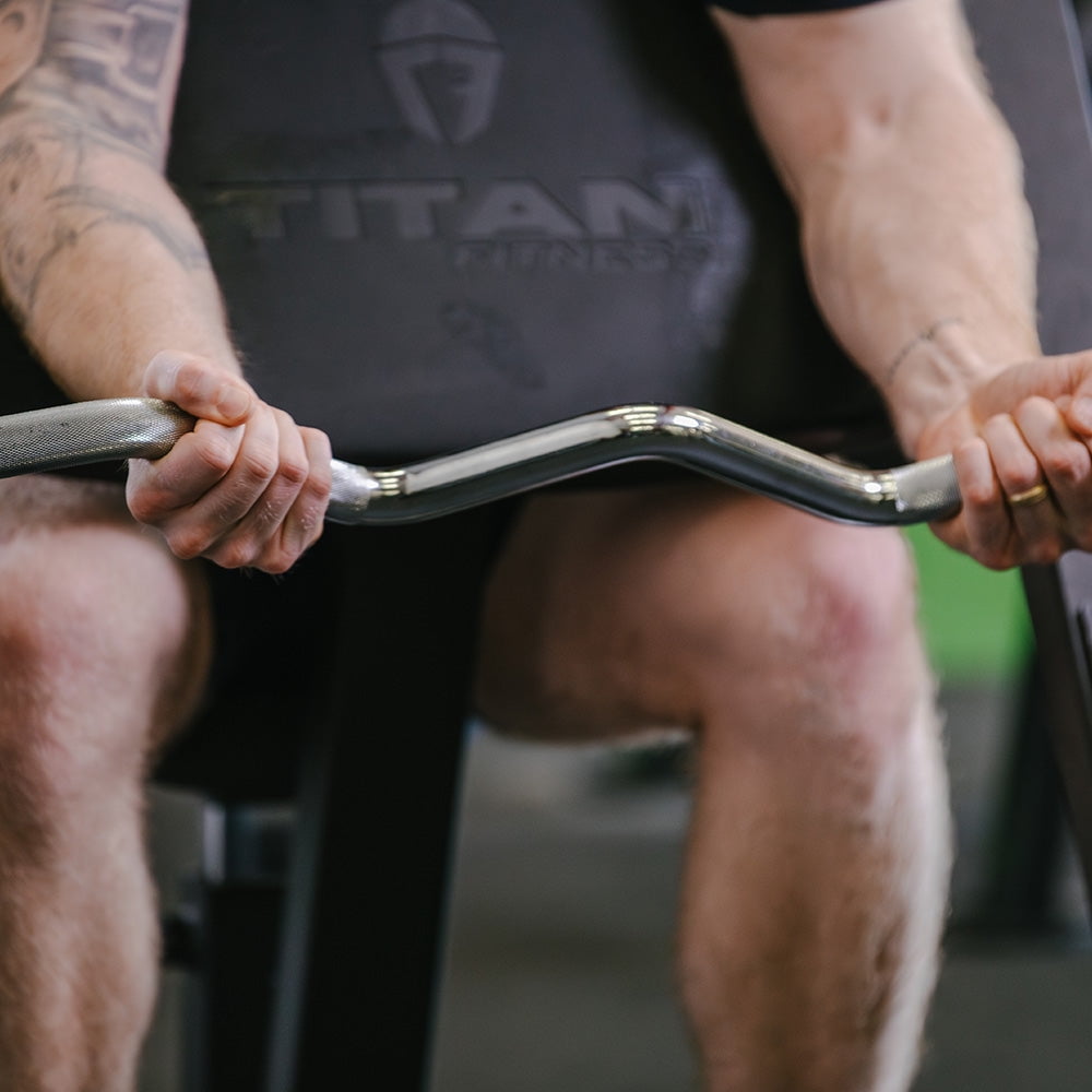 Titan Fitness Performance Series Olympic 4ft EZ Curl Bar, Barbell for Bicep/Tricep Curls, Rated 200 LB, Fits Olympic Weight Plates, Durable Steel Weight Bar for Weightlifting, Strength Training
