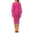 thumbnail image 3 of INSPIRE CHIC Robe pour Femme en Tricot à Col Rond Manches Lanterne 3/4 Ceinturée Ourlet Plissé Robes L Prune, 3 of 6