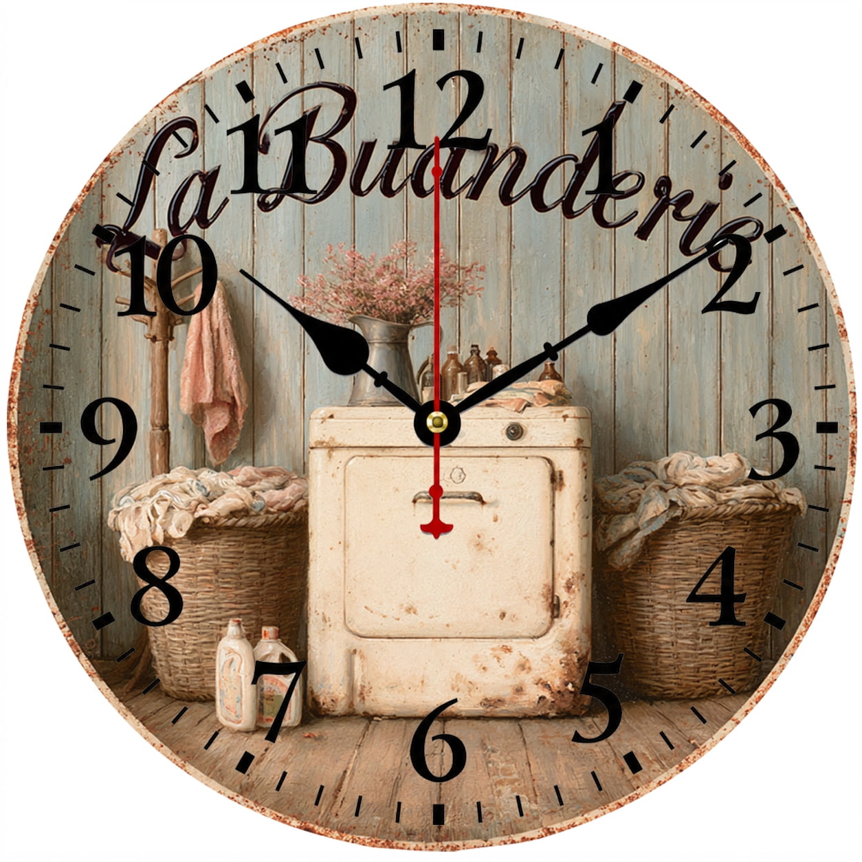 9 . 84 Inch Laundry Room Wall Clock, Vintage Farmhouse Battery Operated Analog Clock, Easy to Read