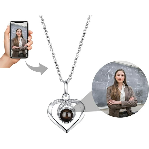 Picture Necklace Personalized For Women - Customized Photo Projection Necklace Round Pendant Necklace - Birthday Anniversary Memorial Gifts Girlfriend Wife Mother Daughter[o1554]
