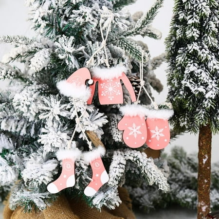 

Natural Wood Christmas Tree Ornament DIY Wooden Hanging Pendants Cute Gloves Socks Clothes Gift Box Set For Home Xmas Decoration