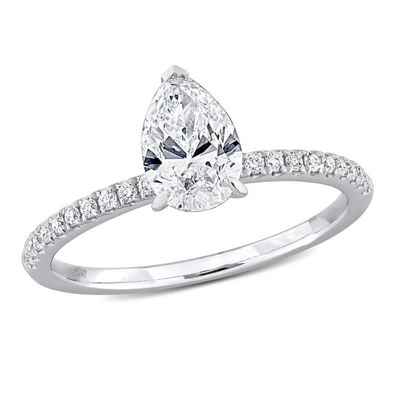 Created Forever Women's 1 1/6ct TW Lab Grown Diamond 14k White Gold Pear Solitaire Engagement Ring