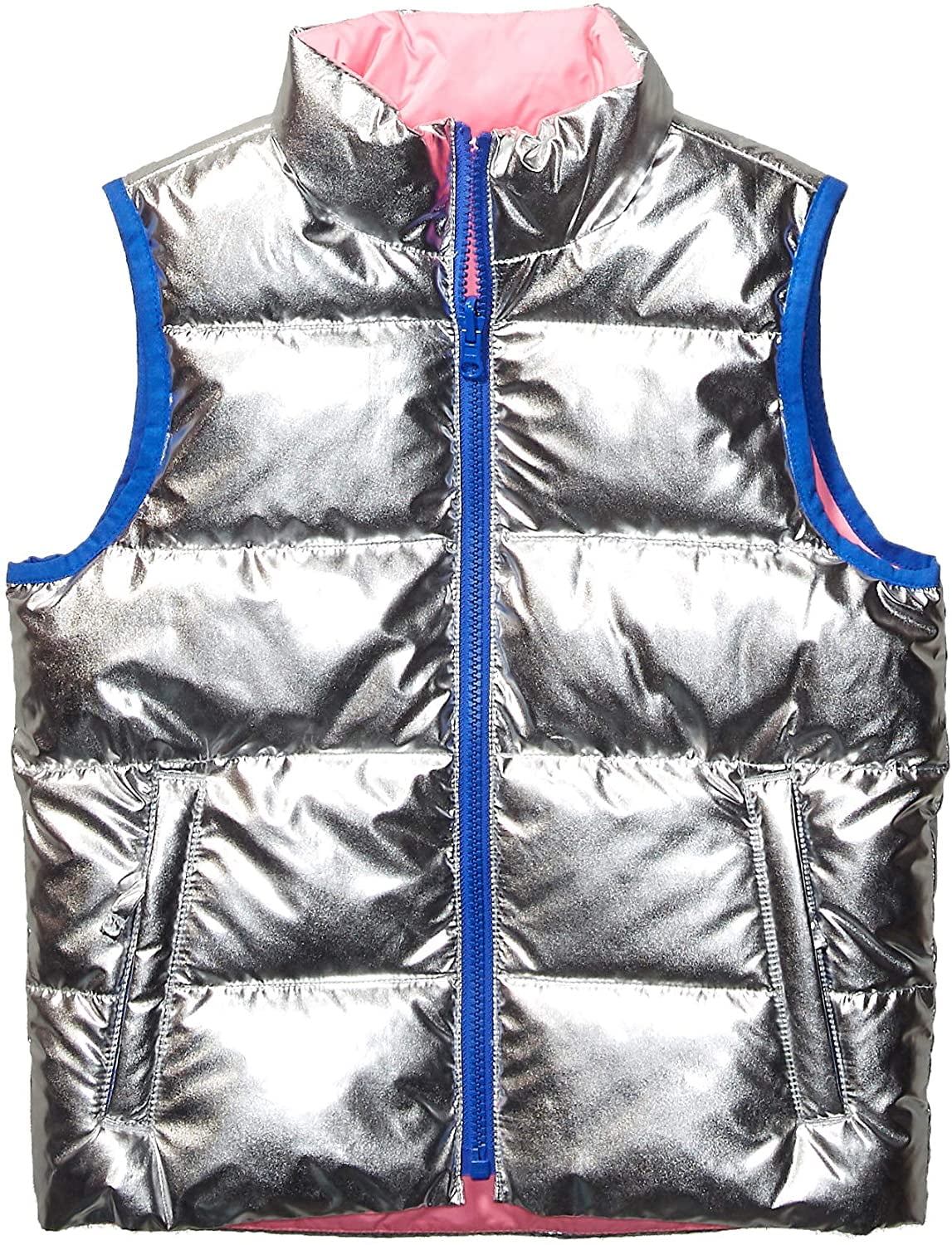 Girls Reversible Puffer Vest Silver 