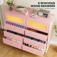thumbnail image 3 of Dresser for Bedroom with LED Lights and Charging Station, Wooden 6 Drawer Double Dresser with 2 Doors, Modern Chest of Drawers for Bedroom, Entryway, Hallway, Pink, 3 of 7