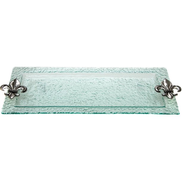 Thirstystone Rectangular Glass Tray, Fleur De Lis