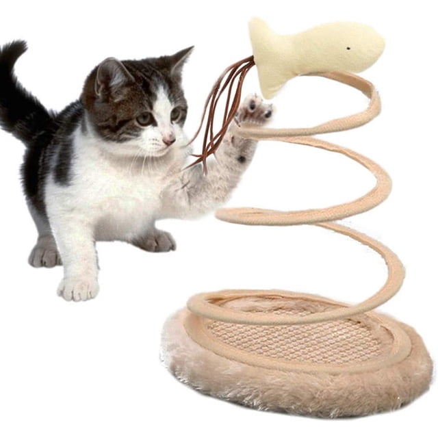 Interactive Cat Toy, Cat Plush Toy with Spiral Spring Plate and Funny Ball or Mouse Interactive Stainless Steel Spring Rotating Cat Creative Toy to Kill time and Keep Fit(Fish)
