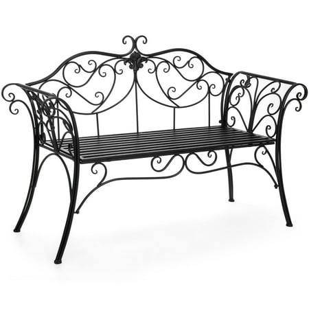 Best Choice Products 52-inch 2-Person Decorative Metal Iron Patio Garden Bench Outdoor Furniture for Front Porch, Backyard, Balcony, Deck with Elegant Scroll Details, Rolled Armrests, (Best Furniture For Screened Porch)