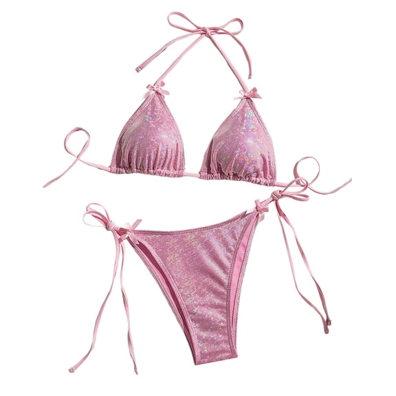 Sexy Solid Color Bow Bikini Bikini Beach Resort Swimsuit For Women