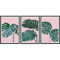 IDEA4WALL Framed Wall Art Print Set Tropical Monstera Jungle Leaf Collage Nature Modern Decorative Multicolor Chic for Living Room, Bedroom, Office - 24"x36"x3 Black