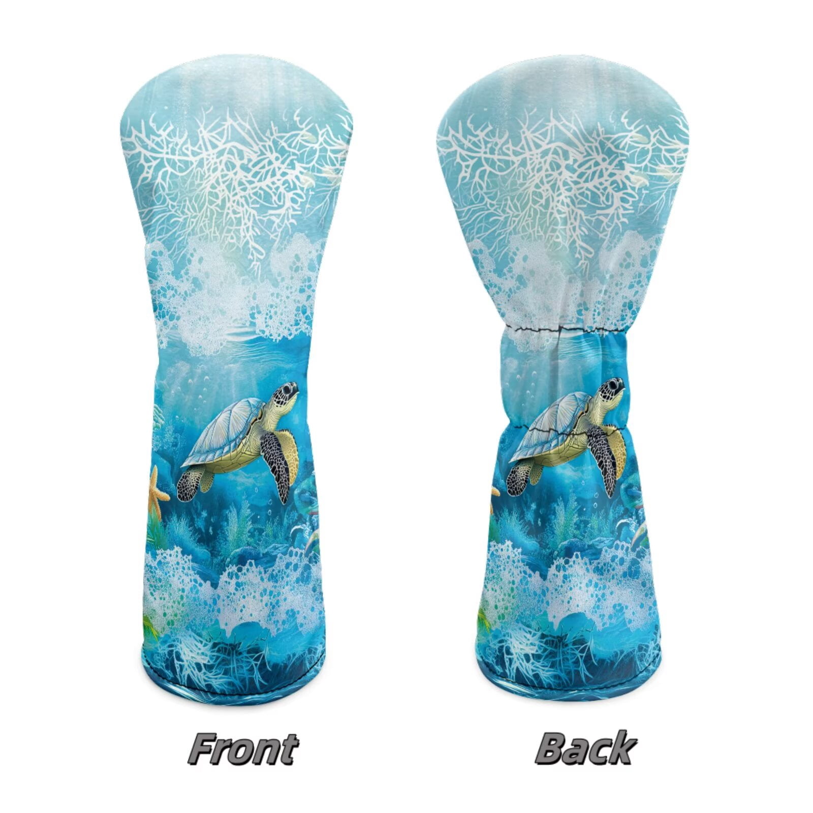 Uorisanigo Golf Club Head Covers Waterproof PU Leather Driver/Fairway/Hybrid Headcovers with Double Elastic Band for Most Brand, Boho Sea Turtle Headcovers for Club Protective