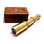 KRISHNA MART Captains 6" Brass Handheld Mini Telescope with Wooden Box Nautical Collectibles