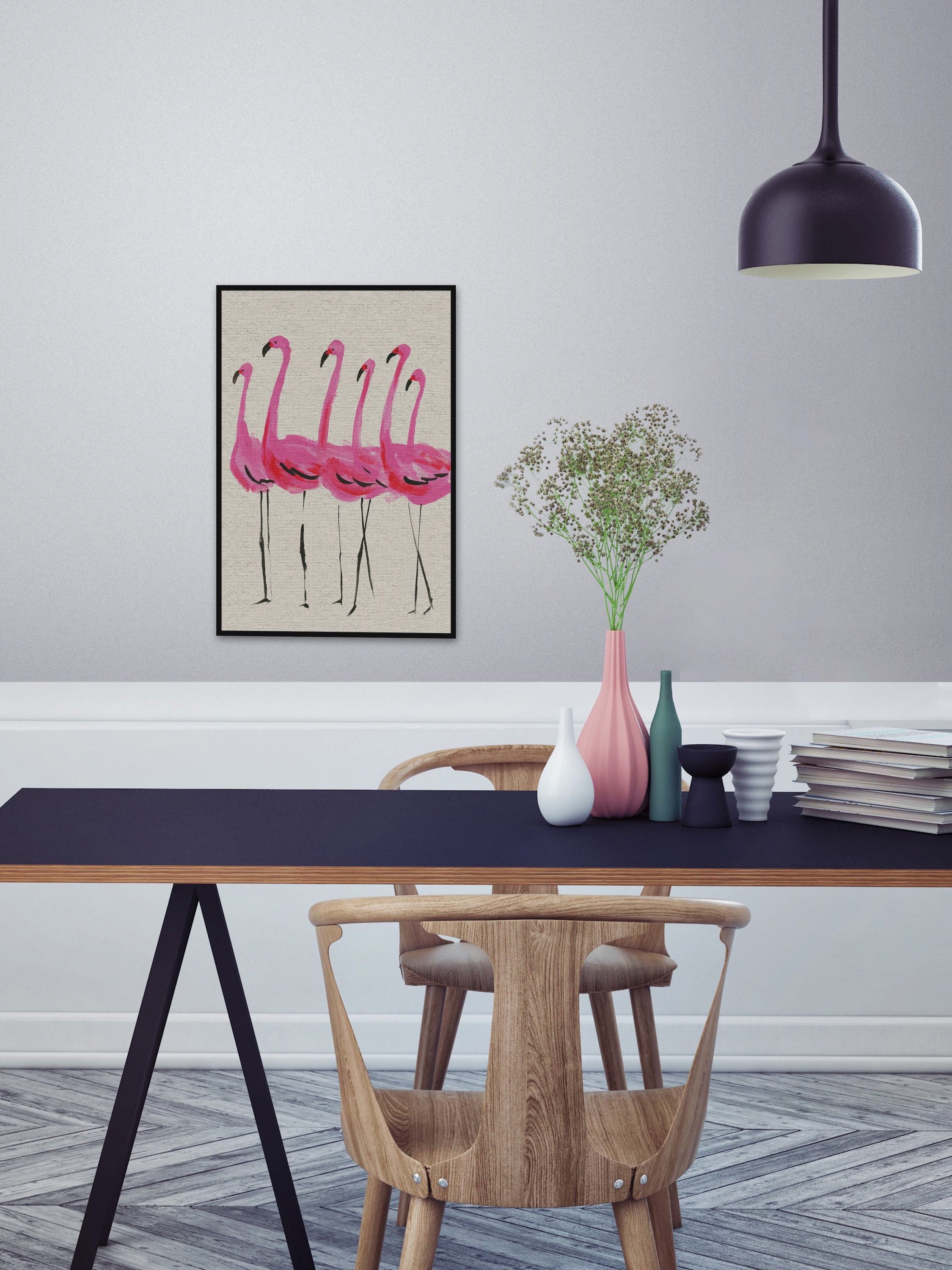 Flamants Roses Floater Framed Painting Print on Canvas