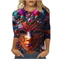 thumbnail image 3 of QATAINLAV Today's Deals Mardi Gras Shirts for Women Casual Crewneck 3/4 Sleeve Carnival Printed Pullover Top Mardi Gras Outfits Multicolor XL, 3 of 6