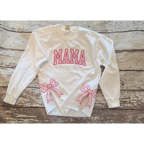 Mama Sweatshirt Side Bow Mother’s Day Sweatshirt Cut-Out Coquette Bow Pullover Appliqué