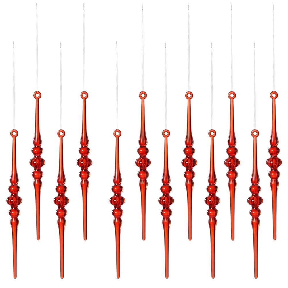 OADUKQ Christmas Tree Ornaments, Wide Acrylic Icicle and Ball, Holiday Tree Decoration and Festive Party Decor, Red, 0.59 in