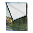 thumbnail image 2 of Landscape Soft Flannel Fleece Blanket, Majestic Tevere River Meets Bridge in Ukrainian Old Town European Rural Landscape, Cozy Plush for Indoor and Outdoor Use, 60" x 80", Green Blue, by Ambesonne, 2 of 5