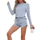 thumbnail image 4 of Conjunto de pijamas para mujer INSPIRE CHIC de manga larga, con cintura elástica, parte superior y pantalones cortos, conjunto de ropa de casa con bolsillos, talla S, azul, 4 of 6