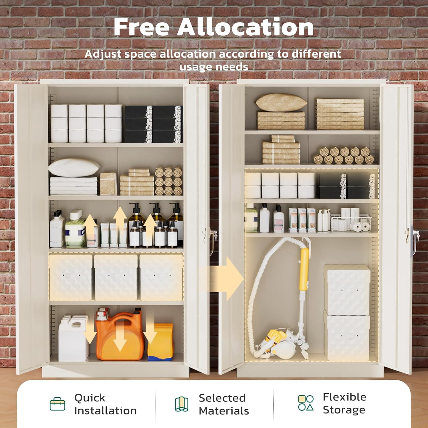 SOLAURA 72 inches Tall Metal Garage Storage Cabinets, Lockable Steel Storage Cabinet with Doors and Adjustable Shelves for Office, Home, Shops, Garage, Assembly Required, Warm Gray