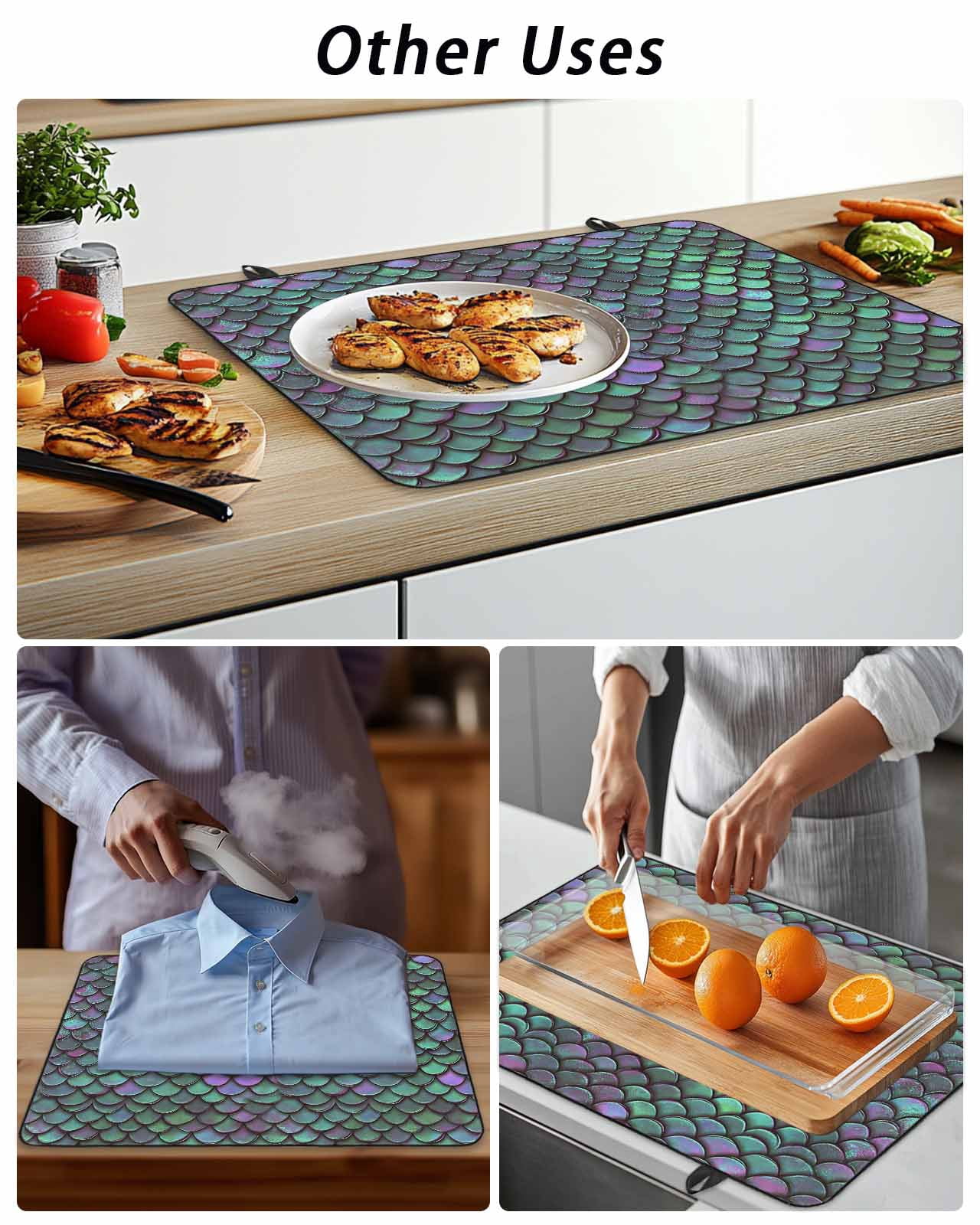 Stove Top Covers for Electric Stove, Coastal Teal Green Glass Stovetop Cover Protector, Modern Ocean Mermaid Scales Induction Cooktop Protector Oven Mat for Kitchen Countertop 28.5"x20.5"