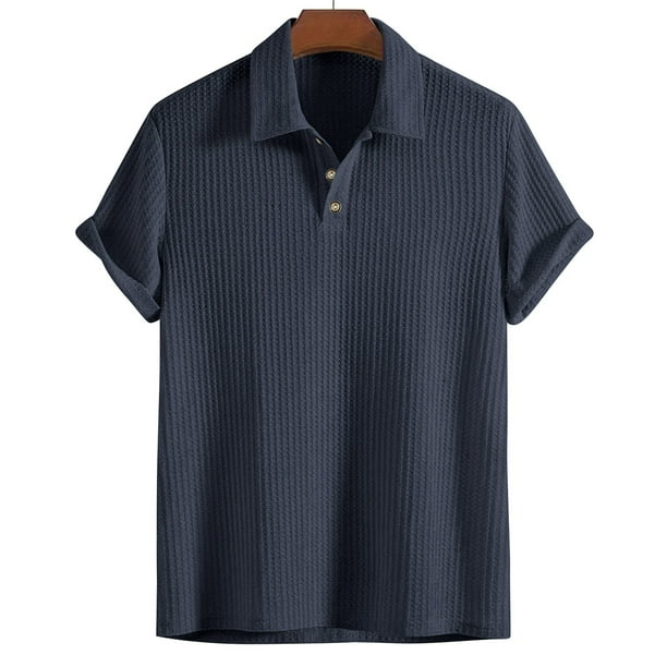 Playera Elvqul para Hombre Playa Manga Corta Algodón Gris Gym con Solapa de Color Sólido